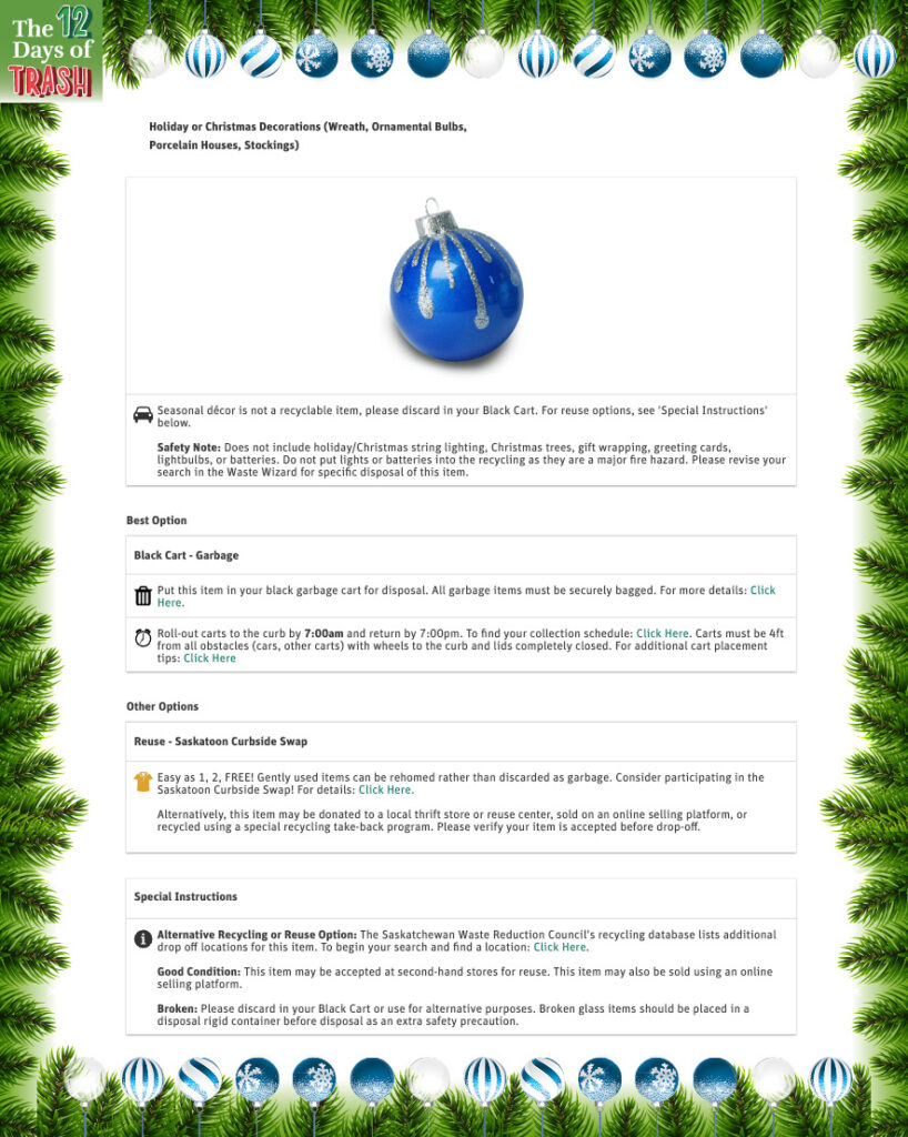 Day 4: Holiday or Christmas Decorations (Wreath, Ornamental Bulbs, Porcelain Houses, Stockings).